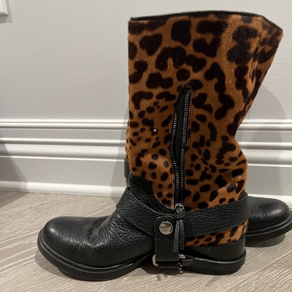 Miu Miu Leopard Motorcycle Biker Boots 38 1/2 - Picture 7 of 13